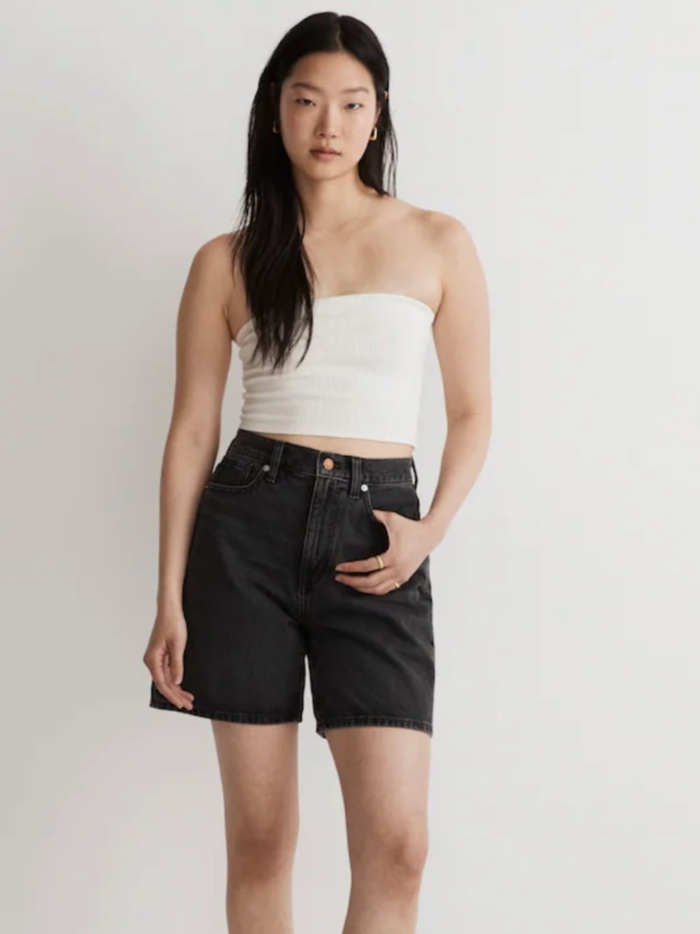 Madewell Black Baggy Denim Shorts Size 28 Relaxed Fit Jorts Bermuda High Rise